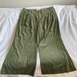 Anthropologie | Pleated Wide Leg Corduroy Green Trousers | 18W